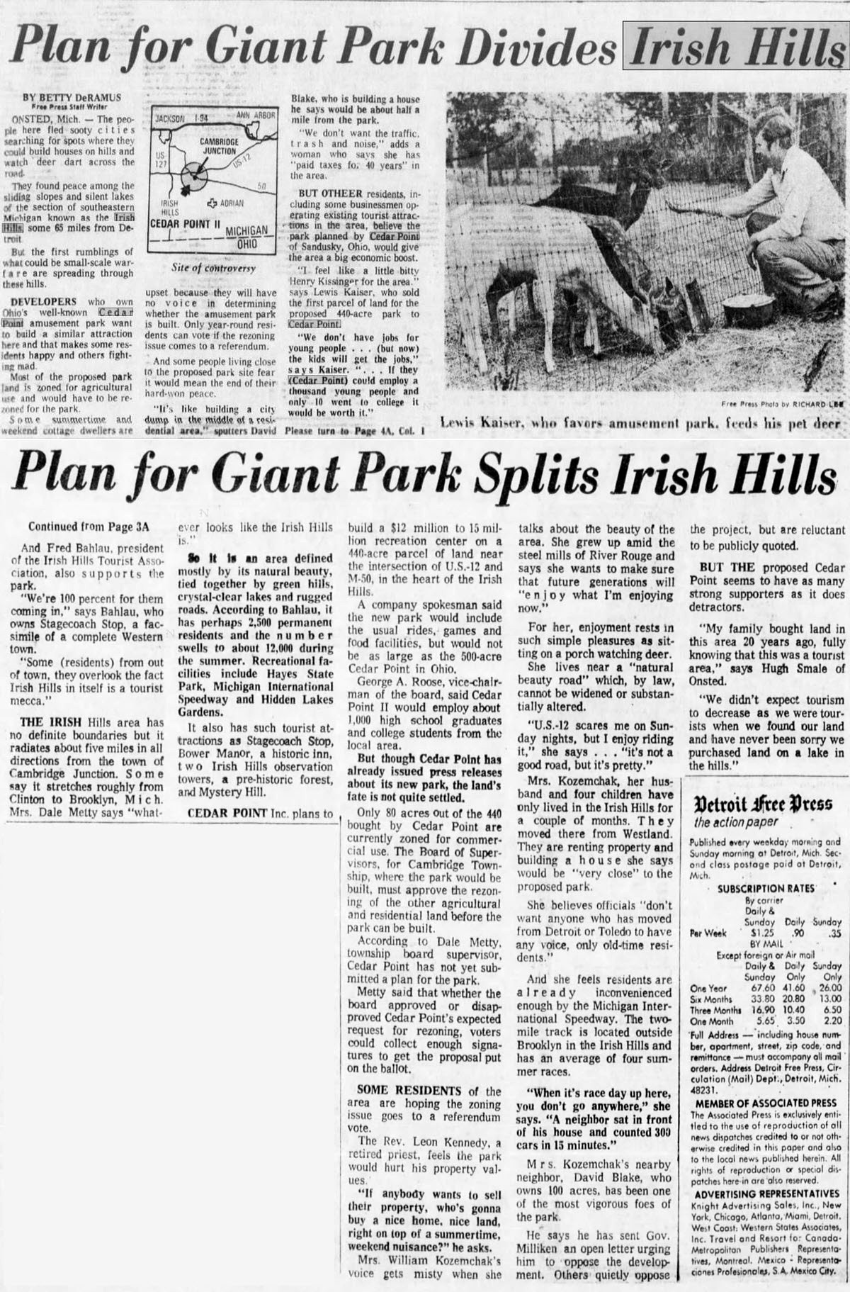 Frontier City - July 1974 Article On Cedar Point Buying Land